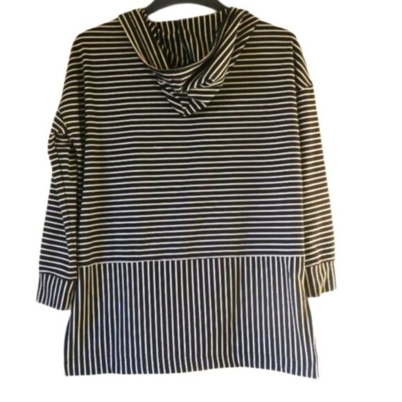MelloDay striped hoodie blue white sweatshirt pullover long sleeves size Small - Picture 7 of 8